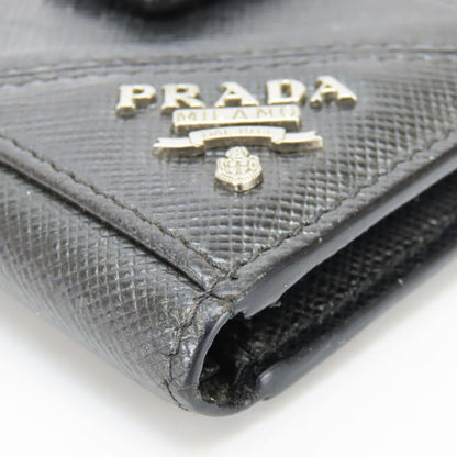 Prada Billfold Saffiano Leather Metallic Gray Black Silver Bifold Card Case — view 5