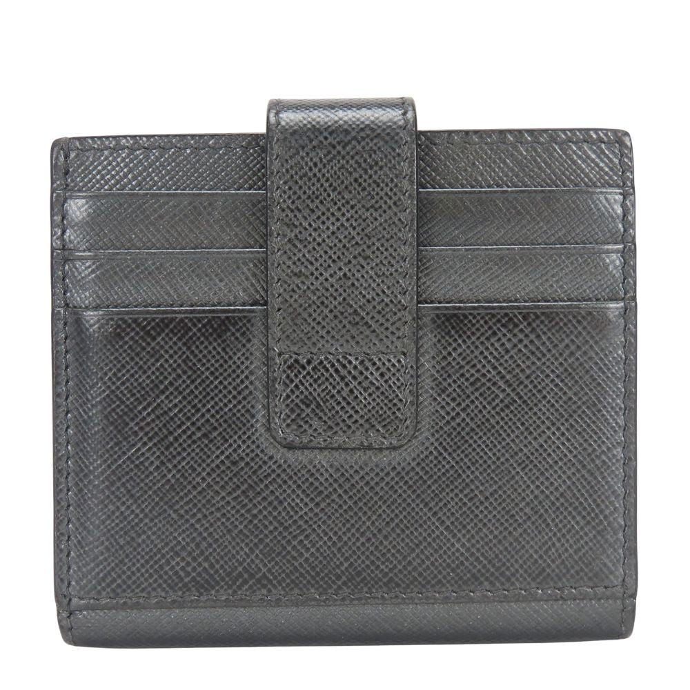 Prada Billfold Saffiano Leather Metallic Gray Black Silver Bifold Card Case — view 2