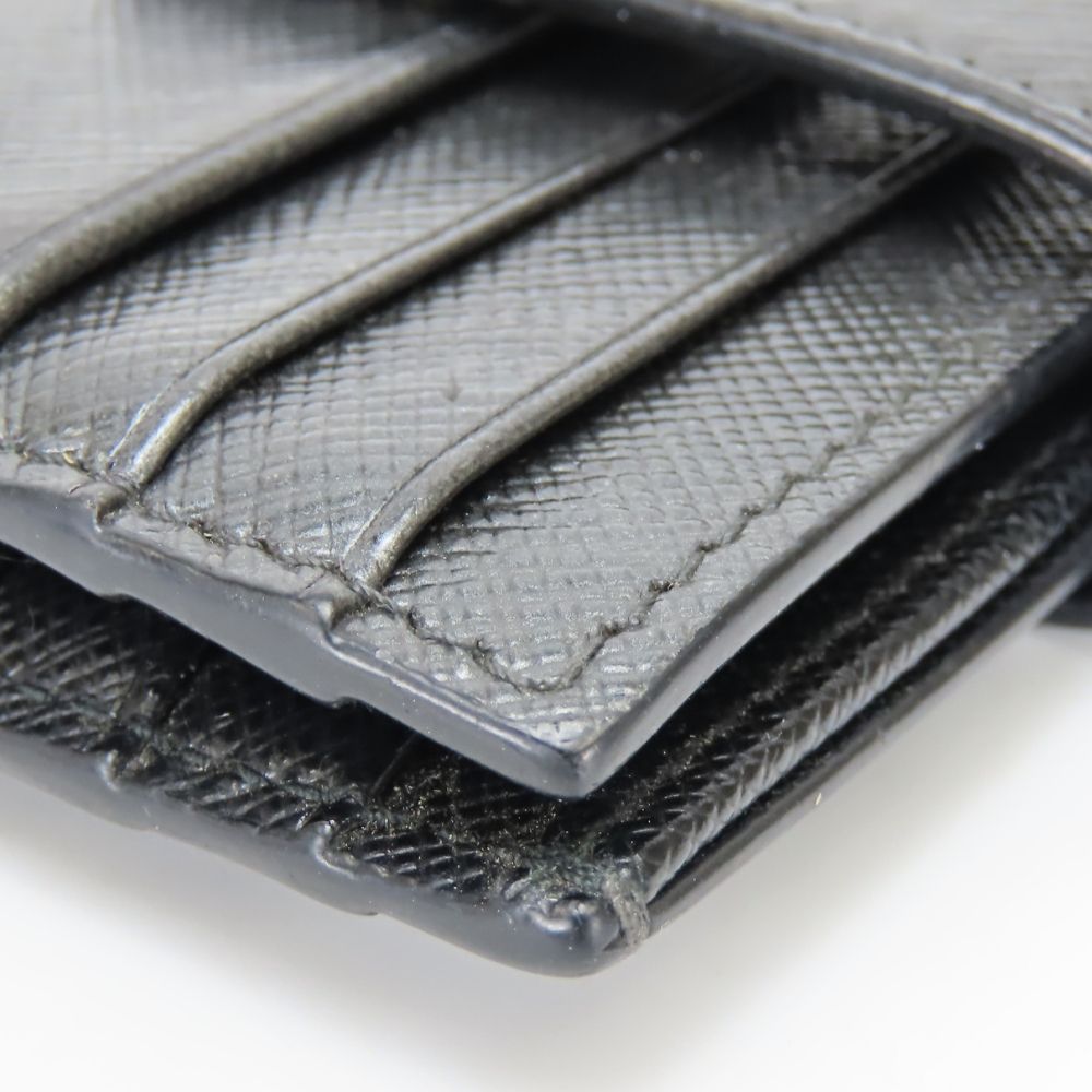 Prada Billfold Saffiano Leather Metallic Gray Black Silver Bifold Card Case — view 6