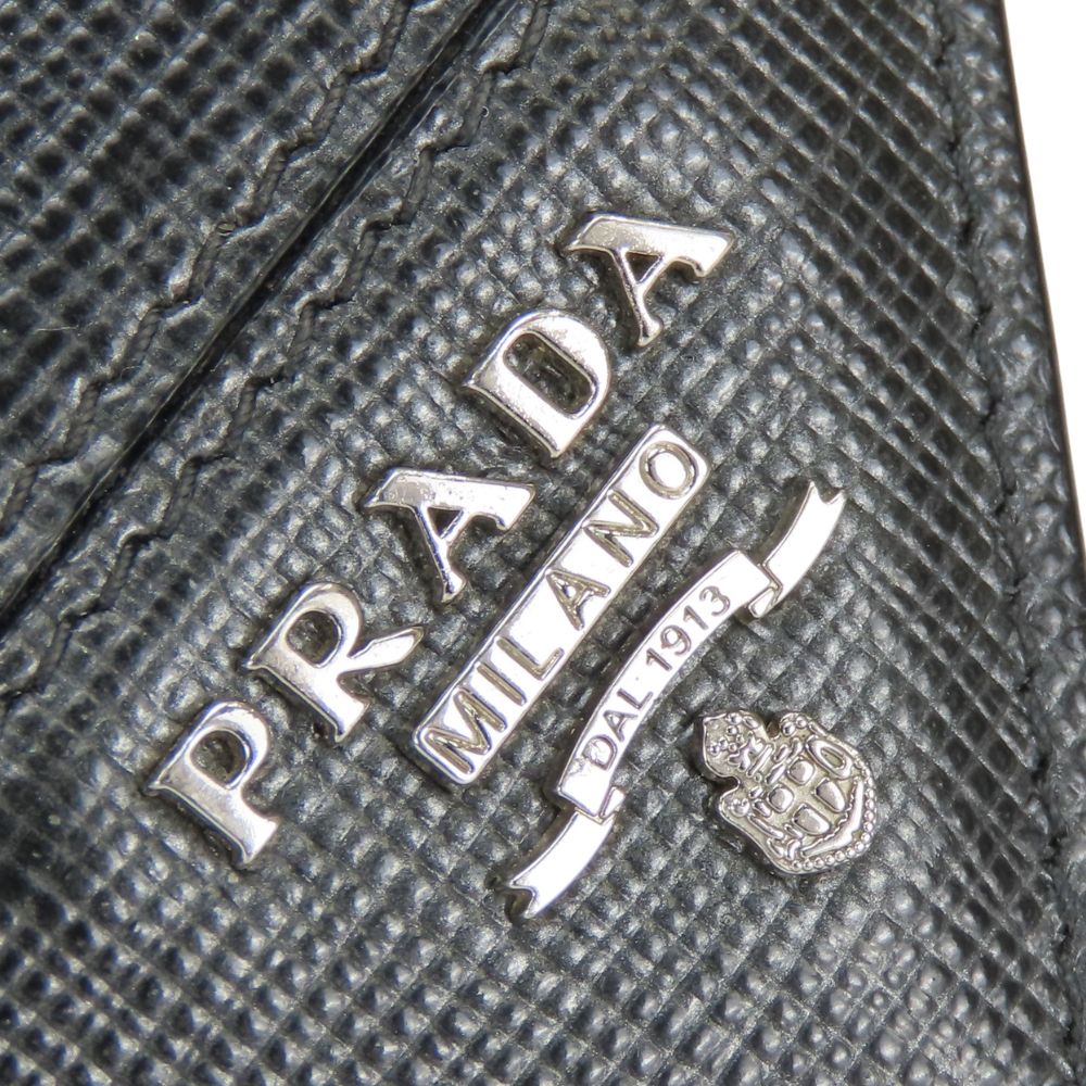 Prada Billfold Saffiano Leather Metallic Gray Black Silver Bifold Card Case — view 4