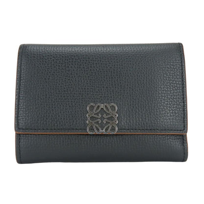 Loewe Trifold Wallet Anagram Vertical Small Leather Black Brown Compact