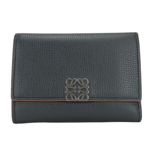 Loewe Trifold Wallet Anagram Vertical Small Leather Black Brown Compact