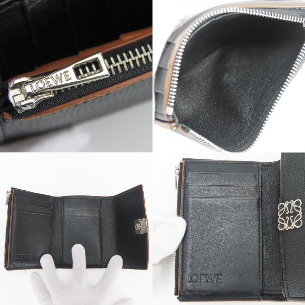 Loewe Trifold Wallet Anagram Vertical Small Leather Black Brown Compact — view 7