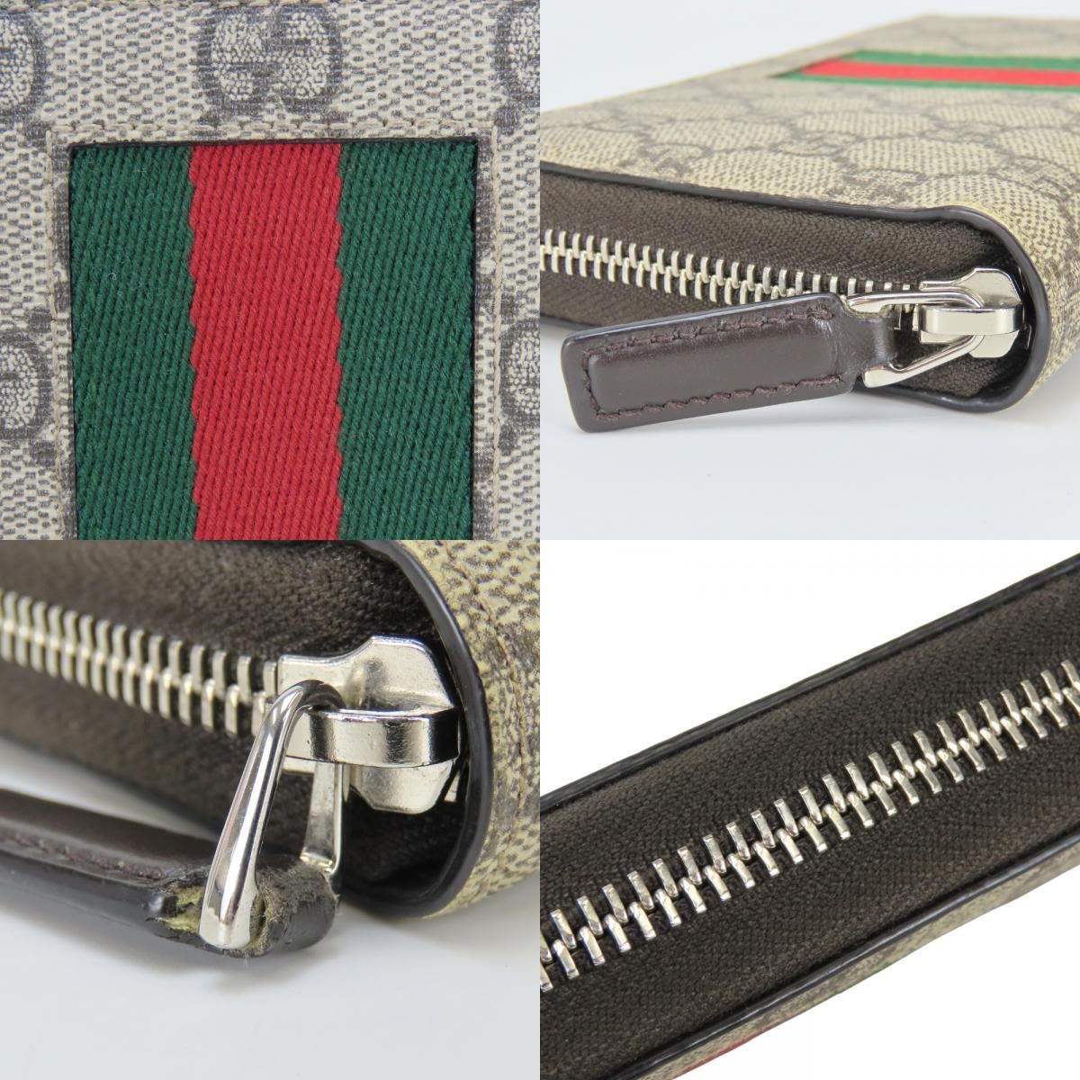 Gucci Wallet Sherry Line GG Supreme Canvas Beige Dark Brown Green Red Everyday — view 6