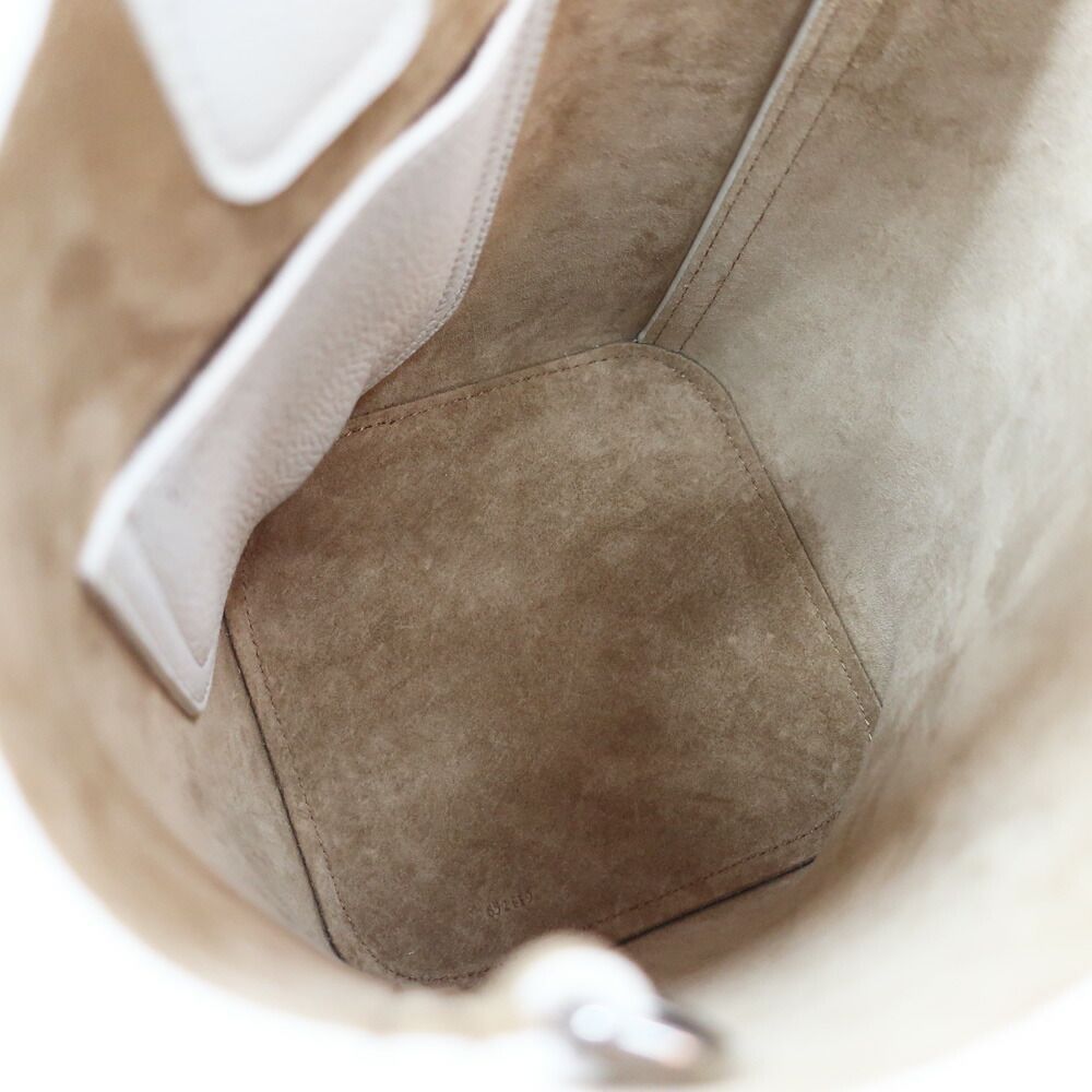 Loewe Ten Pebble Bucket Bag Mini 2-Way White Silver Leather Anagram — view 6