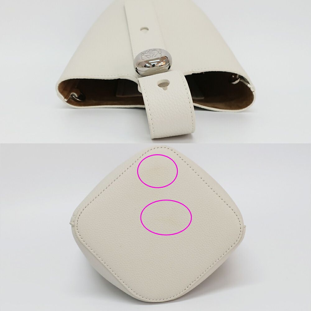 Loewe Ten Pebble Bucket Bag Mini 2-Way White Silver Leather Anagram — view 3