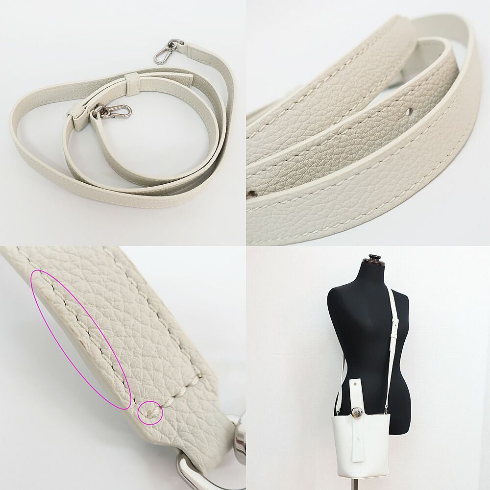 Loewe Ten Pebble Bucket Bag Mini 2-Way White Silver Leather Anagram — view 9