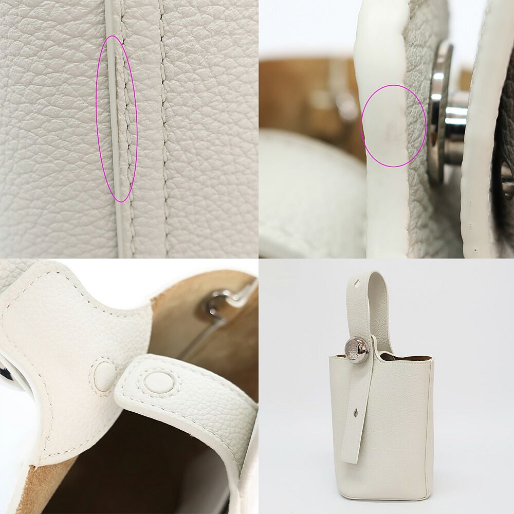 Loewe Ten Pebble Bucket Bag Mini 2-Way White Silver Leather Anagram — view 8