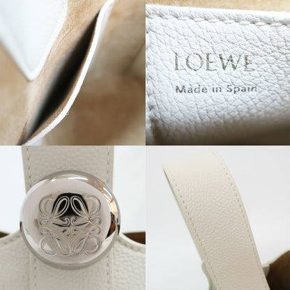 Loewe Ten Pebble Bucket Bag Mini 2-Way White Silver Leather Anagram — view 7