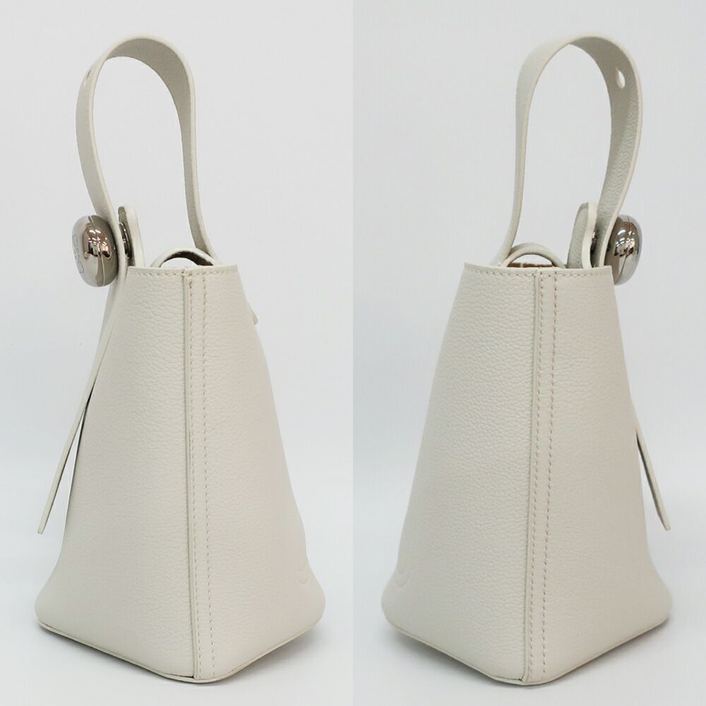 Loewe Ten Pebble Bucket Bag Mini 2-Way White Silver Leather Anagram — view 4