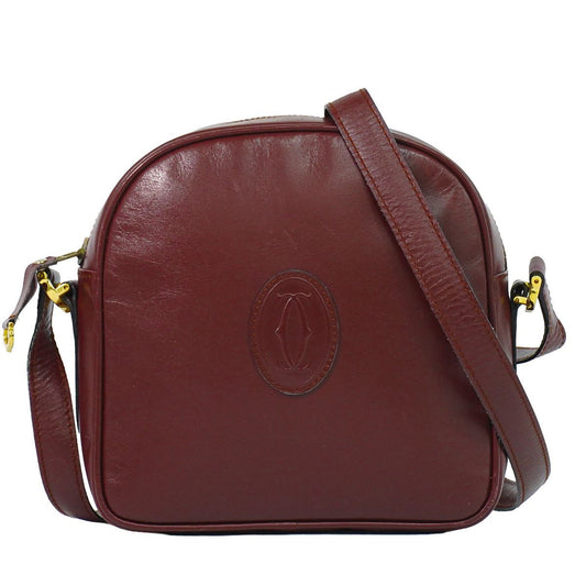 Cartier Must Line Shoulder Bag Pochette Leather Bordeaux