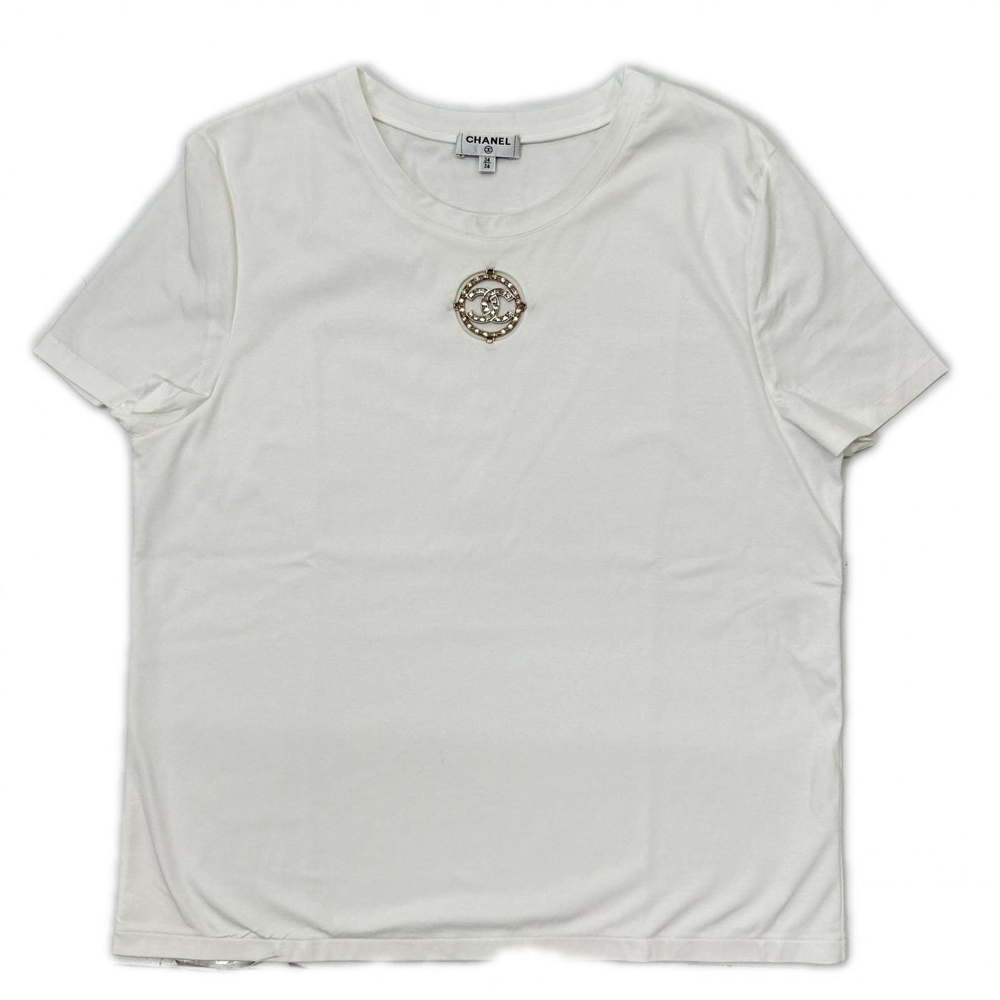 Chanel CC Logo Brooch White T-Shirt