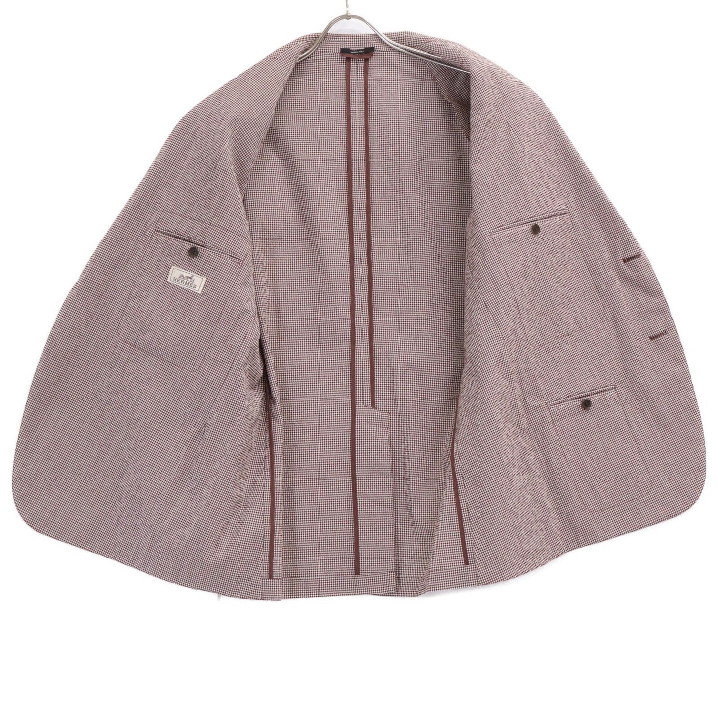 Hermes Check Seersucker Silk Blend Tailored Jacket 54 — view 3