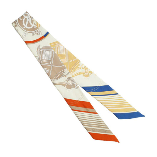 Hermes Twilly Scarf Exlibris Orange Yellow Navy Silk