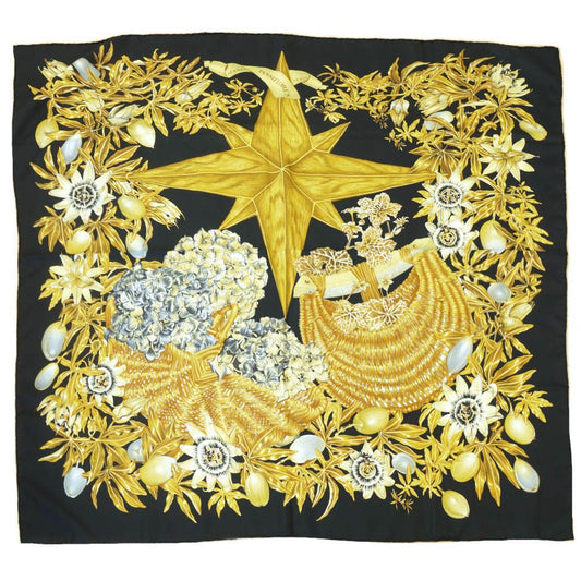 Hermes Carre 90 Scarf Passiflores Passion Flower Black Multicolor Silk 100%