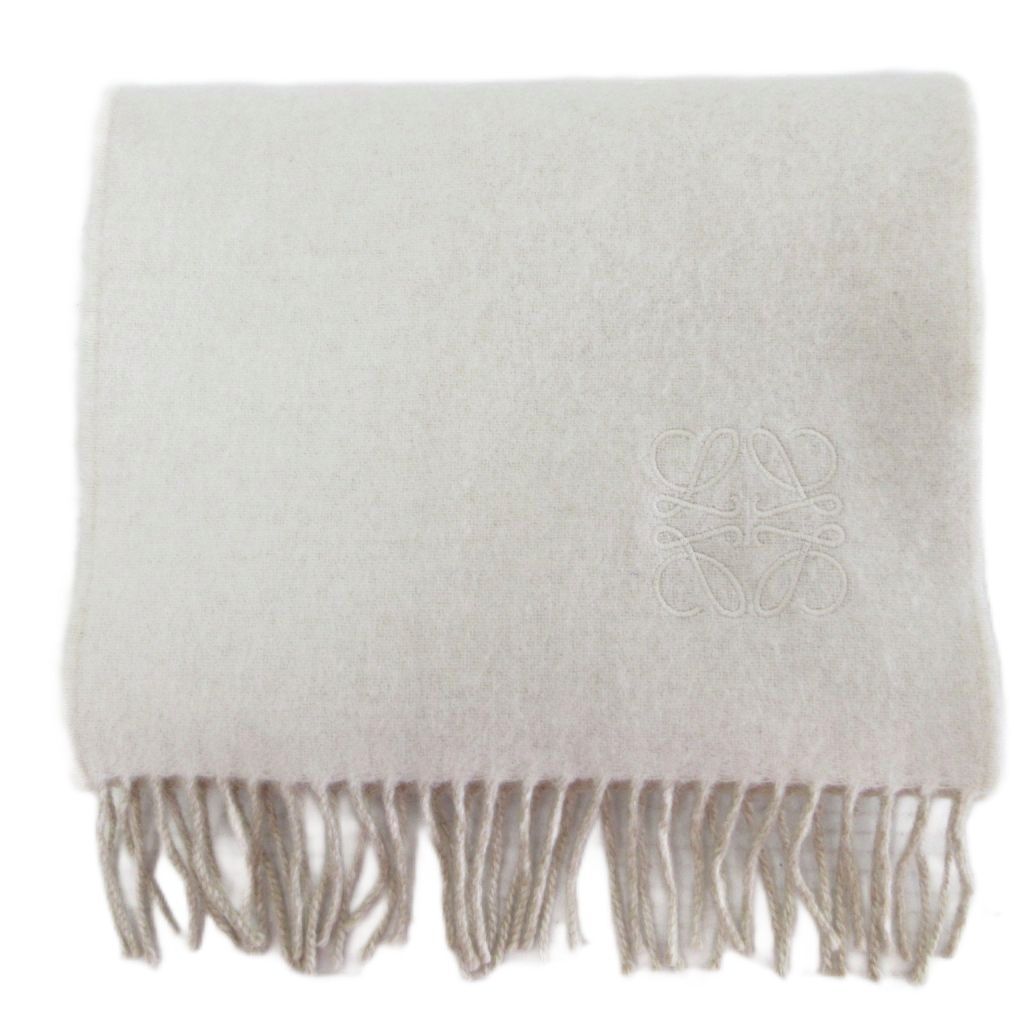Loewe Anagram Embroidered Scarf Shawl Bicolor Fringe Wool Cashmere Blend Ivory — view 2