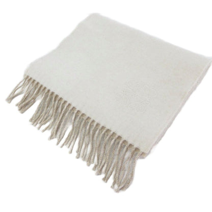 Loewe Anagram Embroidered Scarf Shawl Bicolor Fringe Wool Cashmere Blend Ivory
