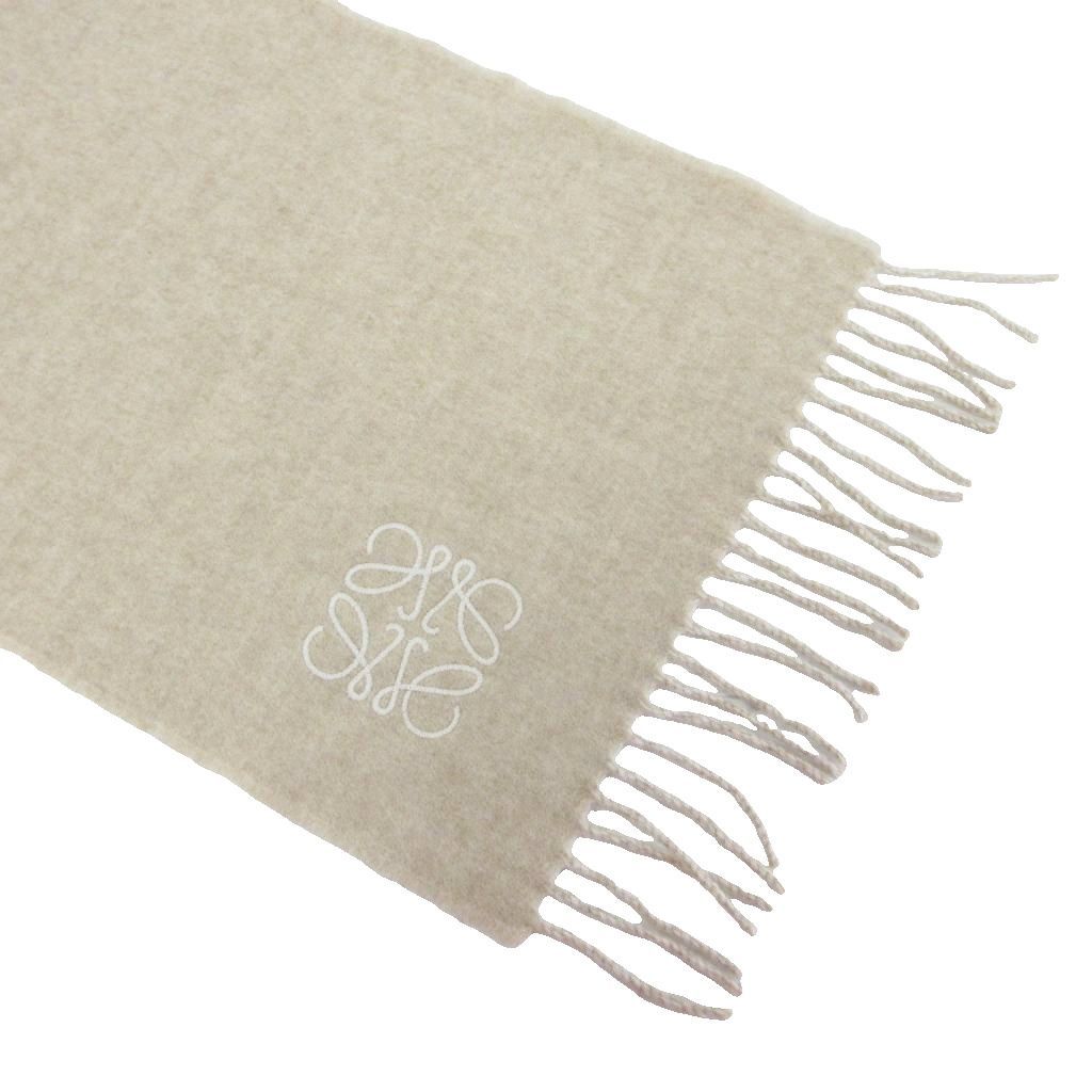 Loewe Anagram Embroidered Scarf Shawl Bicolor Fringe Wool Cashmere Blend Ivory — view 8