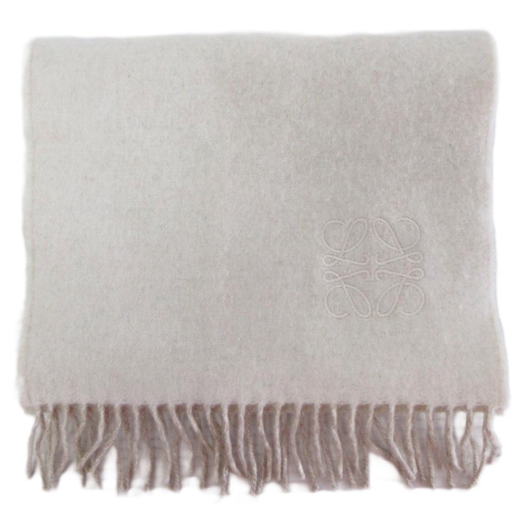 Loewe Anagram Embroidered Scarf Shawl Bicolor Fringe Wool Cashmere Blend Ivory — view 3