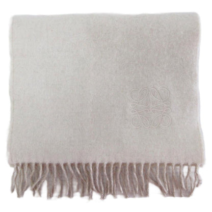Loewe Anagram Embroidered Scarf Shawl Bicolor Fringe Wool Cashmere Blend Ivory — view 3