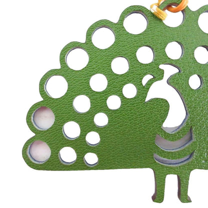 Hermes Petit Ash Peacock Fishbone Charm Leather Green Blue Keychain — view 4