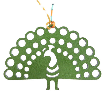 Hermes Petit Ash Peacock Fishbone Charm Leather Green Blue Keychain — view 2