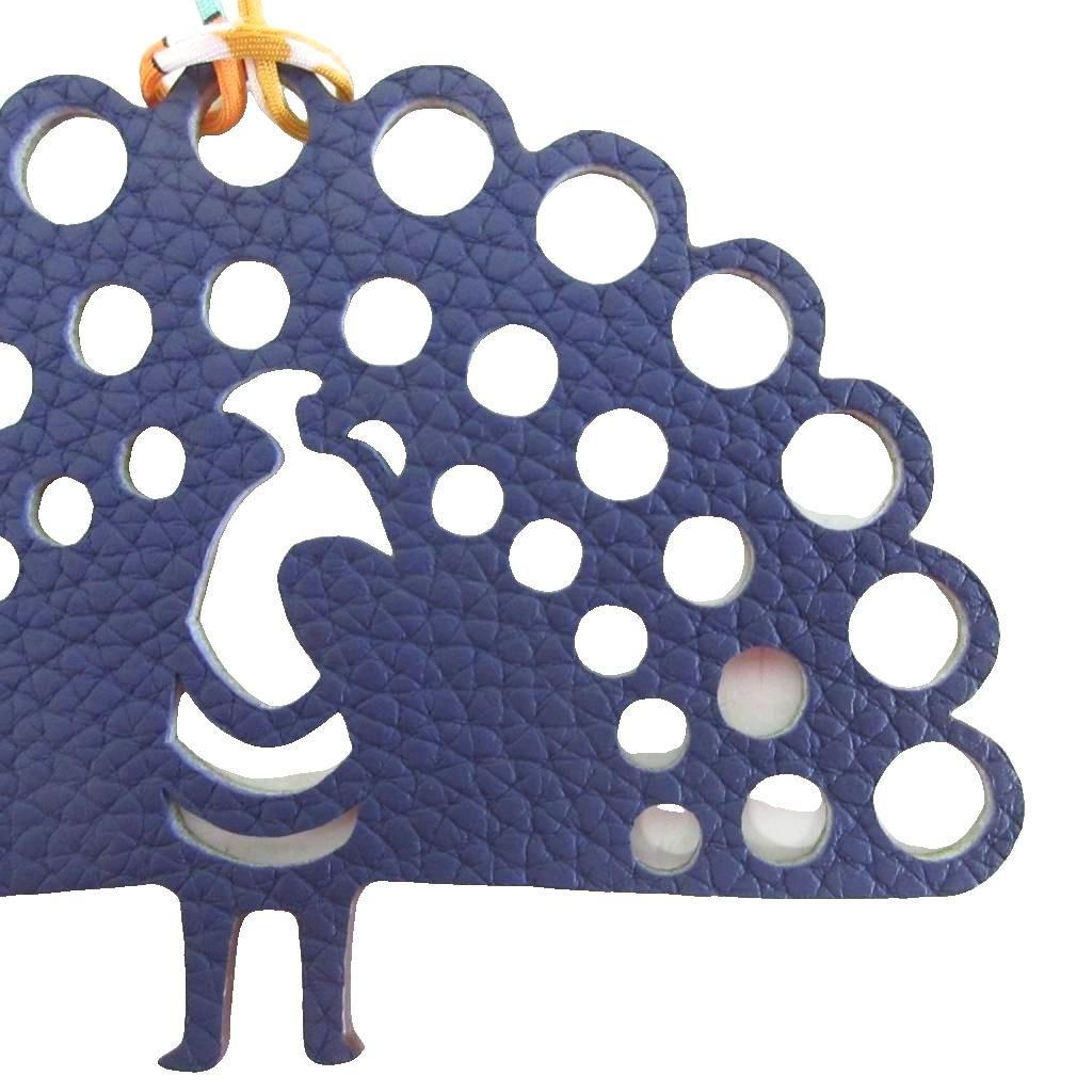 Hermes Petit Ash Peacock Fishbone Charm Leather Green Blue Keychain — view 7
