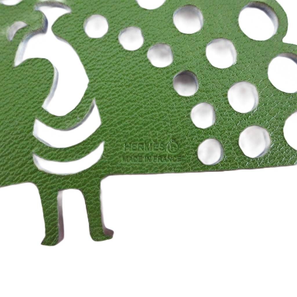 Hermes Petit Ash Peacock Fishbone Charm Leather Green Blue Keychain — view 9