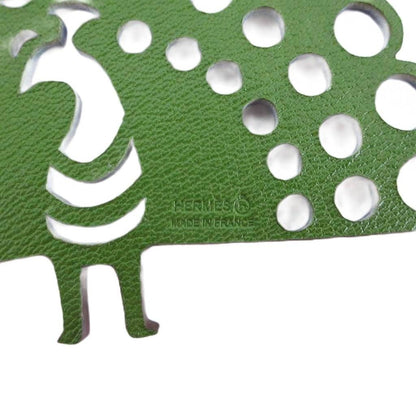 Hermes Petit Ash Peacock Fishbone Charm Leather Green Blue Keychain — view 9