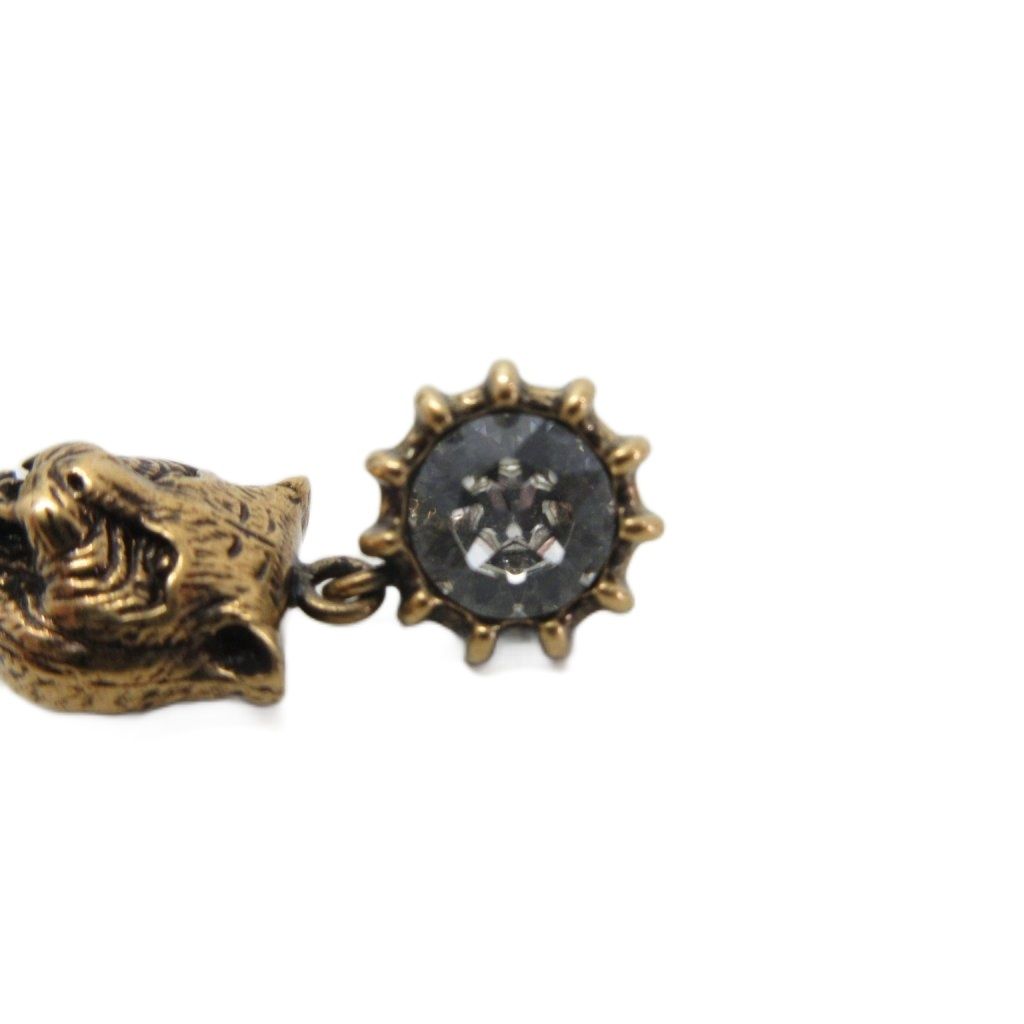 Gucci Earrings Tiger Cat Head Line Stone Bijou Gold — view 4