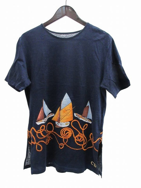 Dior Short Sleeve T-Shirt CD Logo Yacht Navy