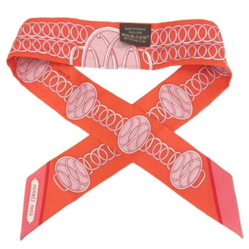 Hermes Lift Profile Twilly Silk Orange Scarf — view 2
