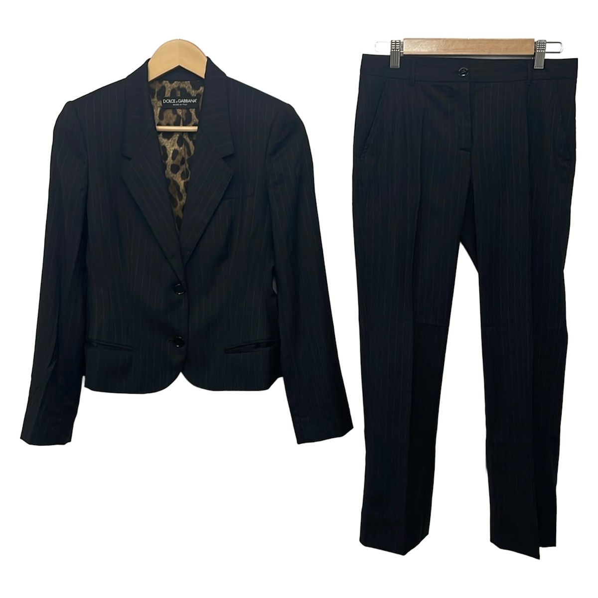 Dolce & Gabbana Pants Suit Black Brown Striped Shoulder