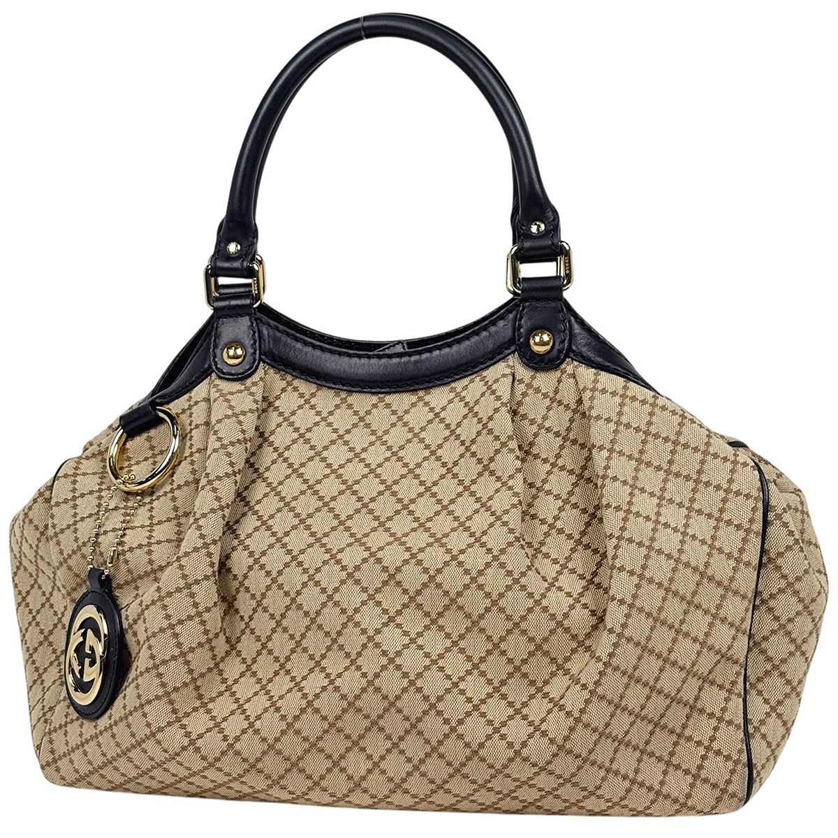Gucci Diamante Ski Shoulder Bag Canvas Beige Black