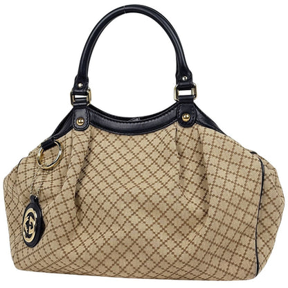 Gucci Diamante Ski Shoulder Bag Canvas Beige Black