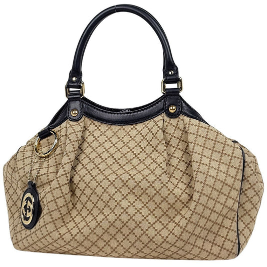 Gucci Diamante Ski Shoulder Bag Canvas Beige Black