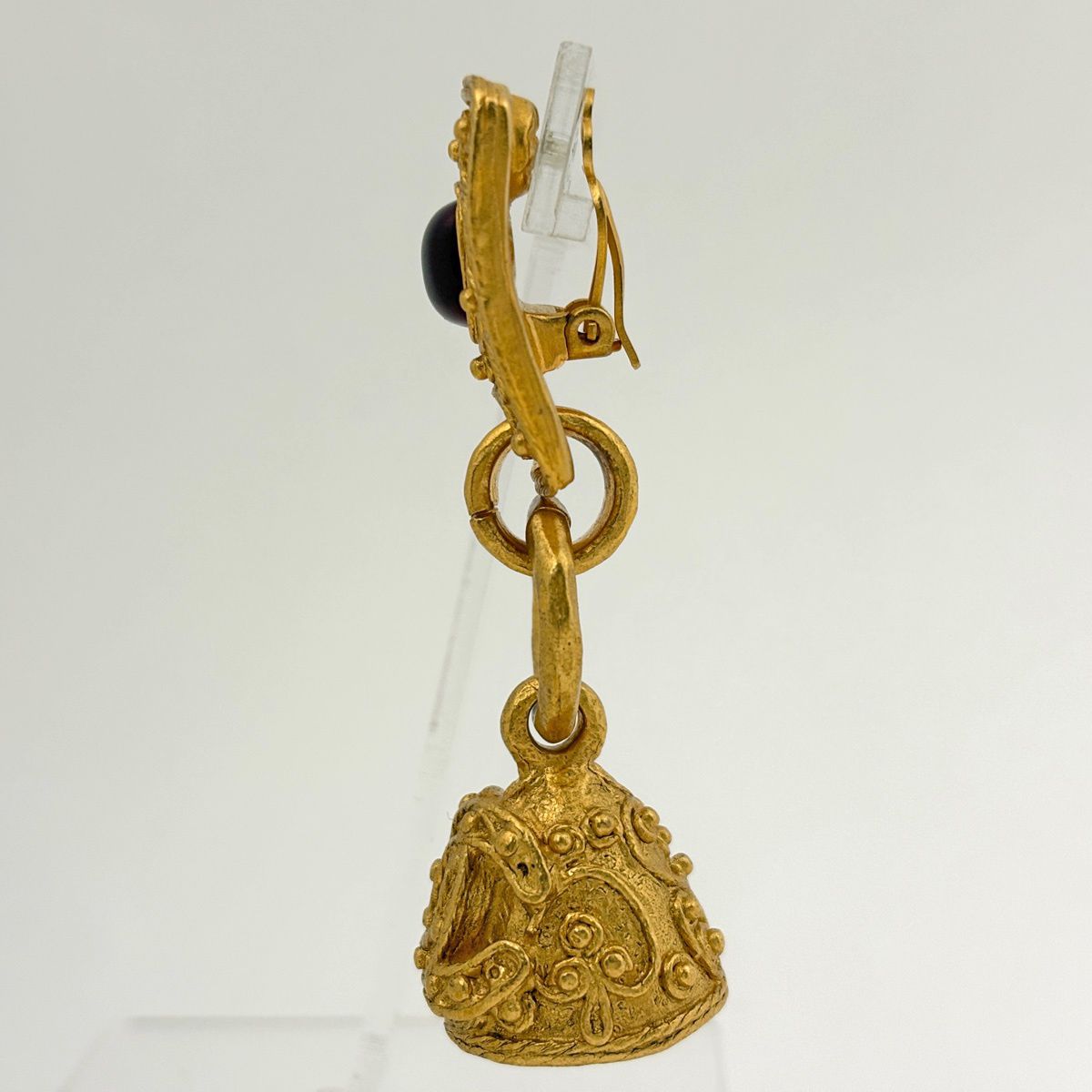 Chanel CC Logo Earrings Bell Swing Gripoix Gold Plated — view 2
