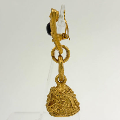 Chanel CC Logo Earrings Bell Swing Gripoix Gold Plated — view 2