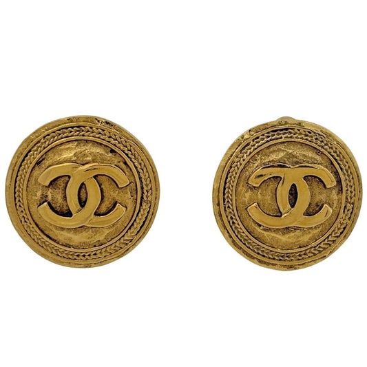 Chanel CC Logo Earrings Round Gold Plated