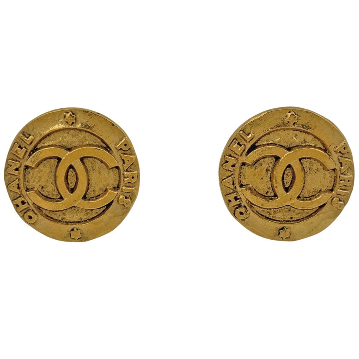 Chanel CC Logo Round Earrings Gold Plated