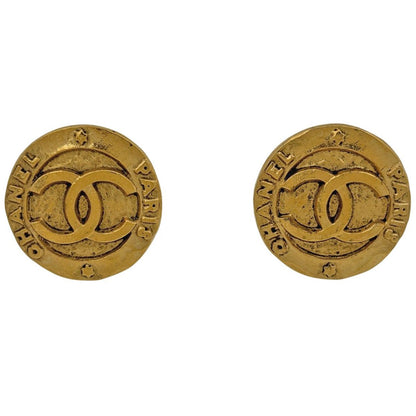 Chanel CC Logo Round Earrings Gold Plated