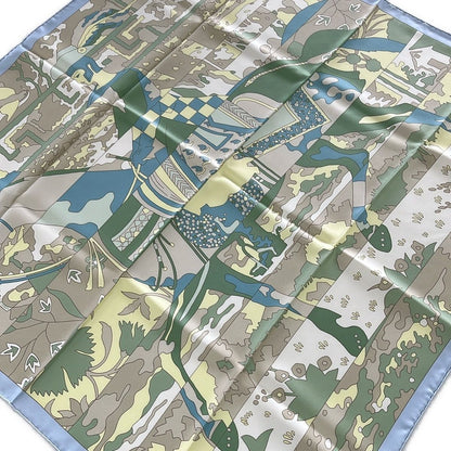 Hermes Scarf Carre 90 Beige Green Multi les Dix Cavaliers