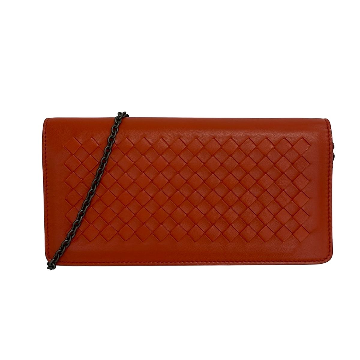 Bottega Veneta Wallet Intrecciato Orange Chain Leather