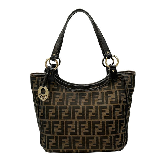 Fendi Handbag Zucca Pattern Beige Brown Leather