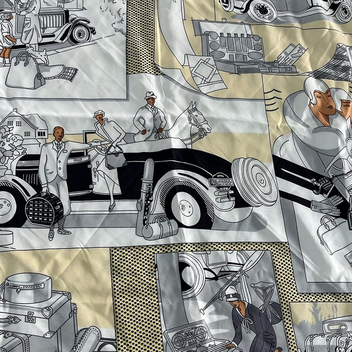 Hermes Scarf Carre Beige Dark Navy Multi Car Silk — view 4