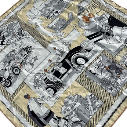 Hermes Scarf Carre Beige Dark Navy Multi Car Silk
