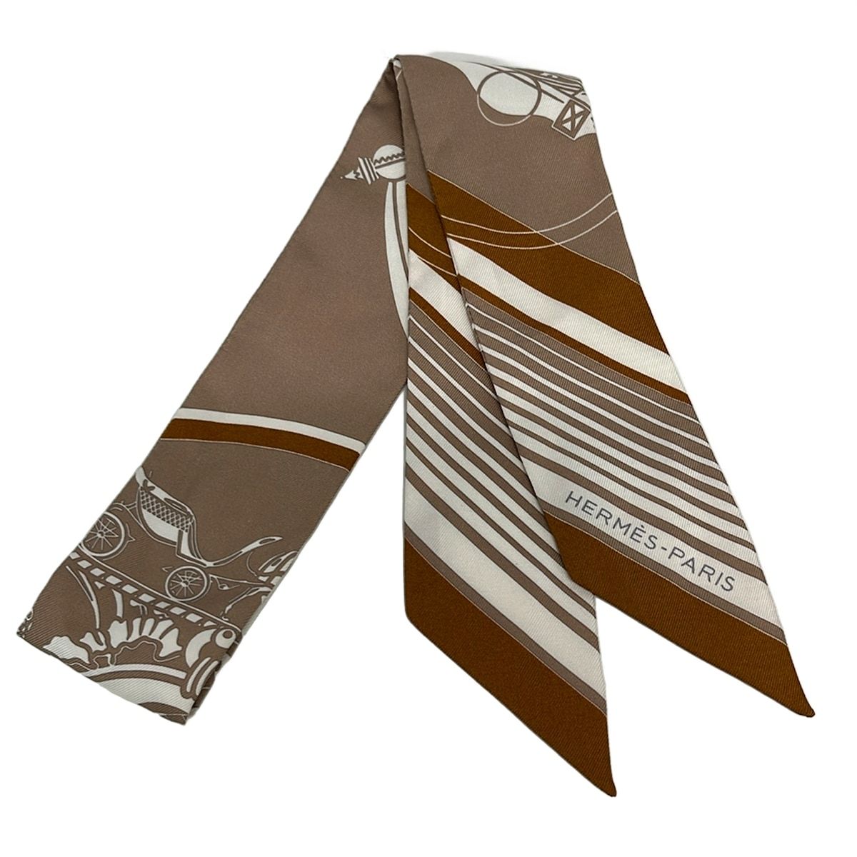 Hermes Scarf Twill Brown Multi Silk