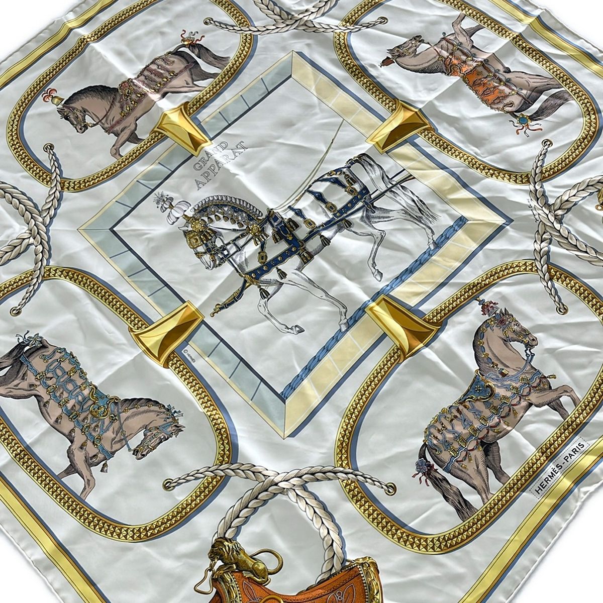 Hermes Scarf Carre 90 Ivory Multi Grand Apparat Silk