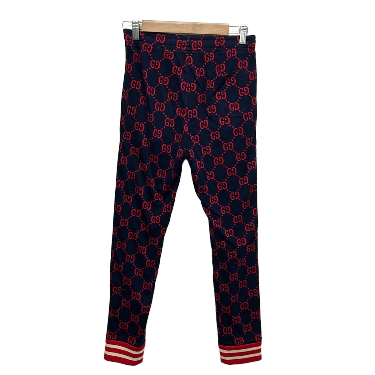 Gucci Pants S GG Jacquard Jogging Navy Ivory Red Pattern Side Line Full Length — view 2