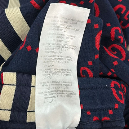 Gucci Pants S GG Jacquard Jogging Navy Ivory Red Pattern Side Line Full Length — view 4